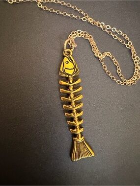 Gold Fishbone Pendant Necklace - Pet Fish Inspired Jewelry